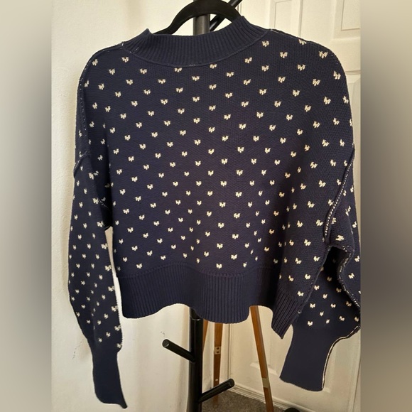 Free People Navy and Light Blue Cowl Neck Sweater - Picture 9 of 13